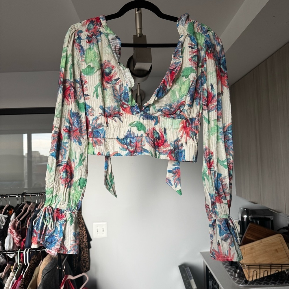 Anthropologie Floral Banded Blouse Size XS - Picture 7 of 15